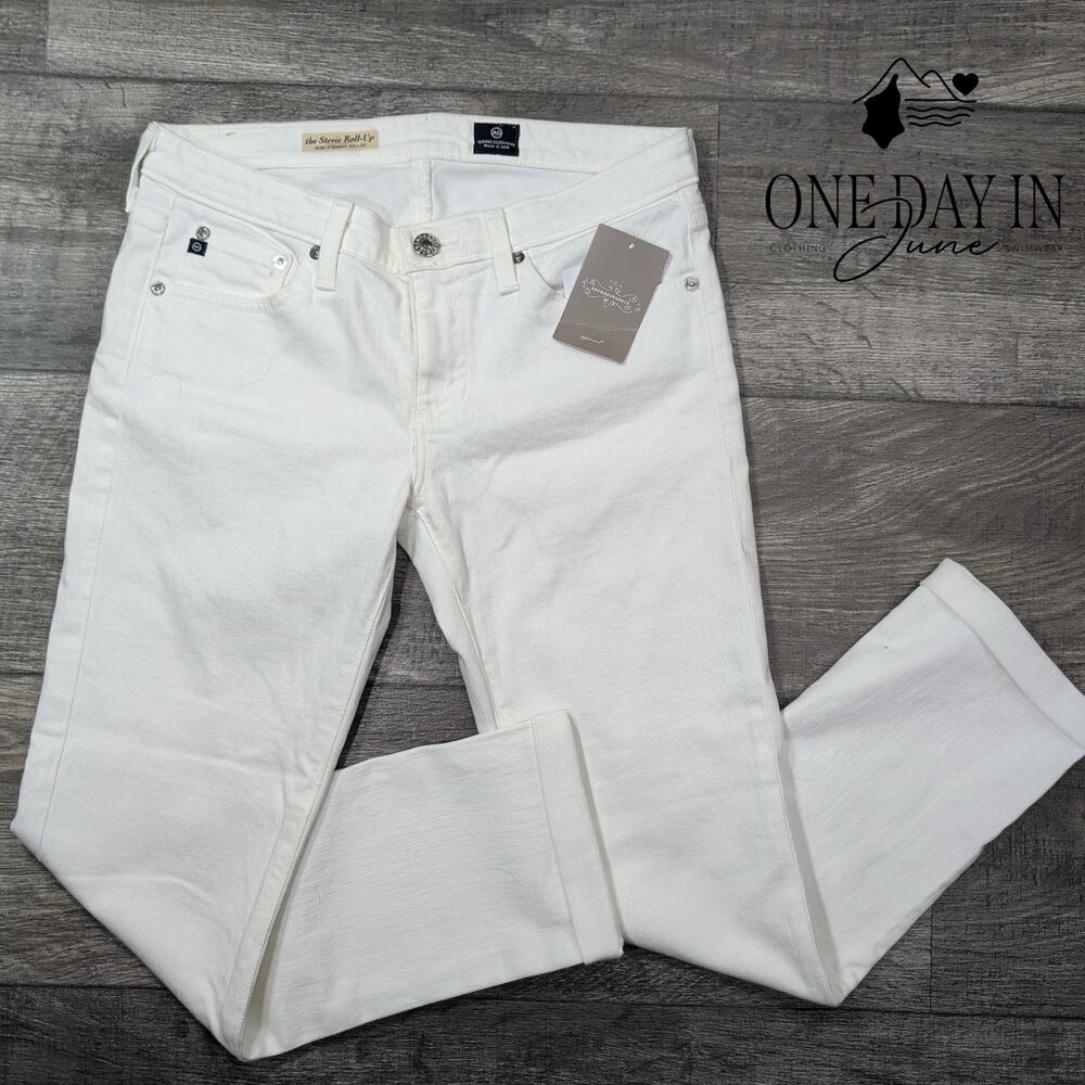 AG Adriano Goldschmied Stevie Roll Up Slim Straight Jeans White NWT Size 4 (27)